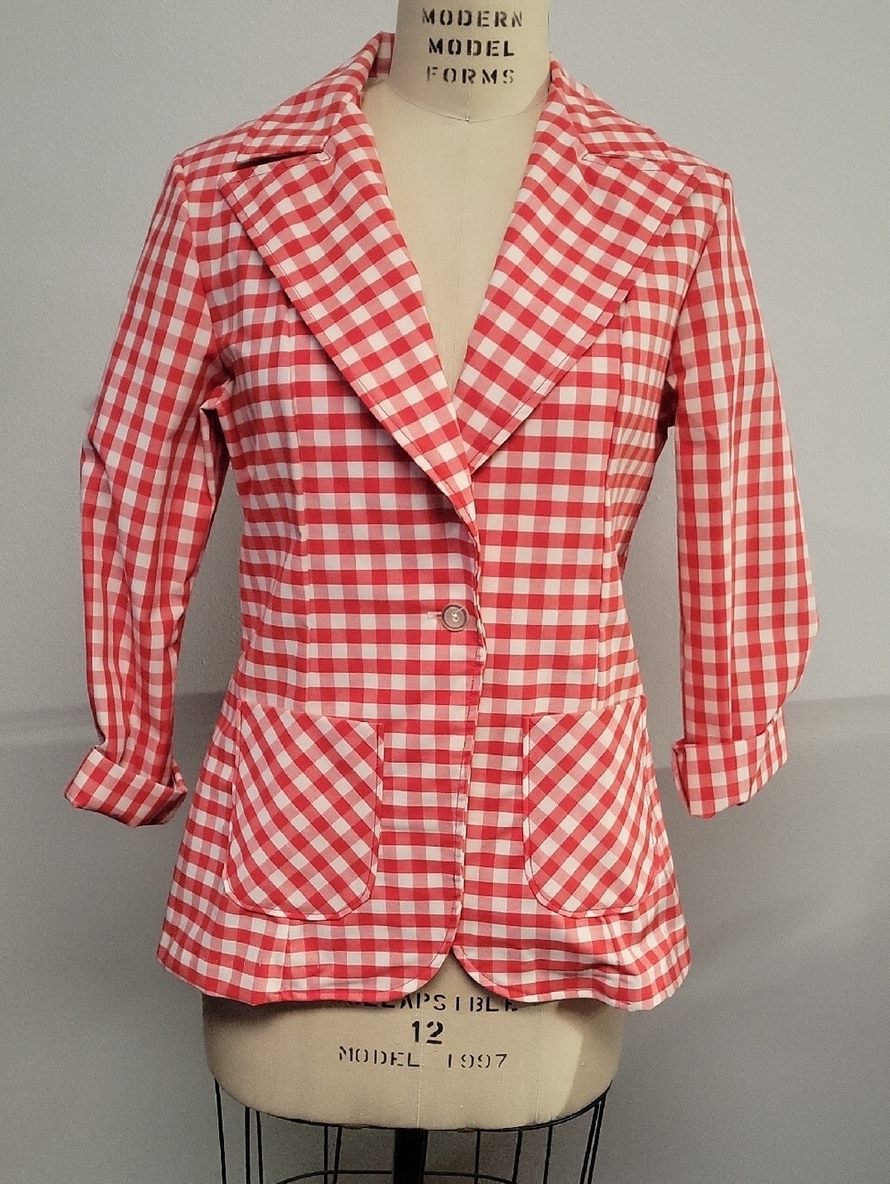 Sears Red and White Vintage Gingham Blazer Jacket